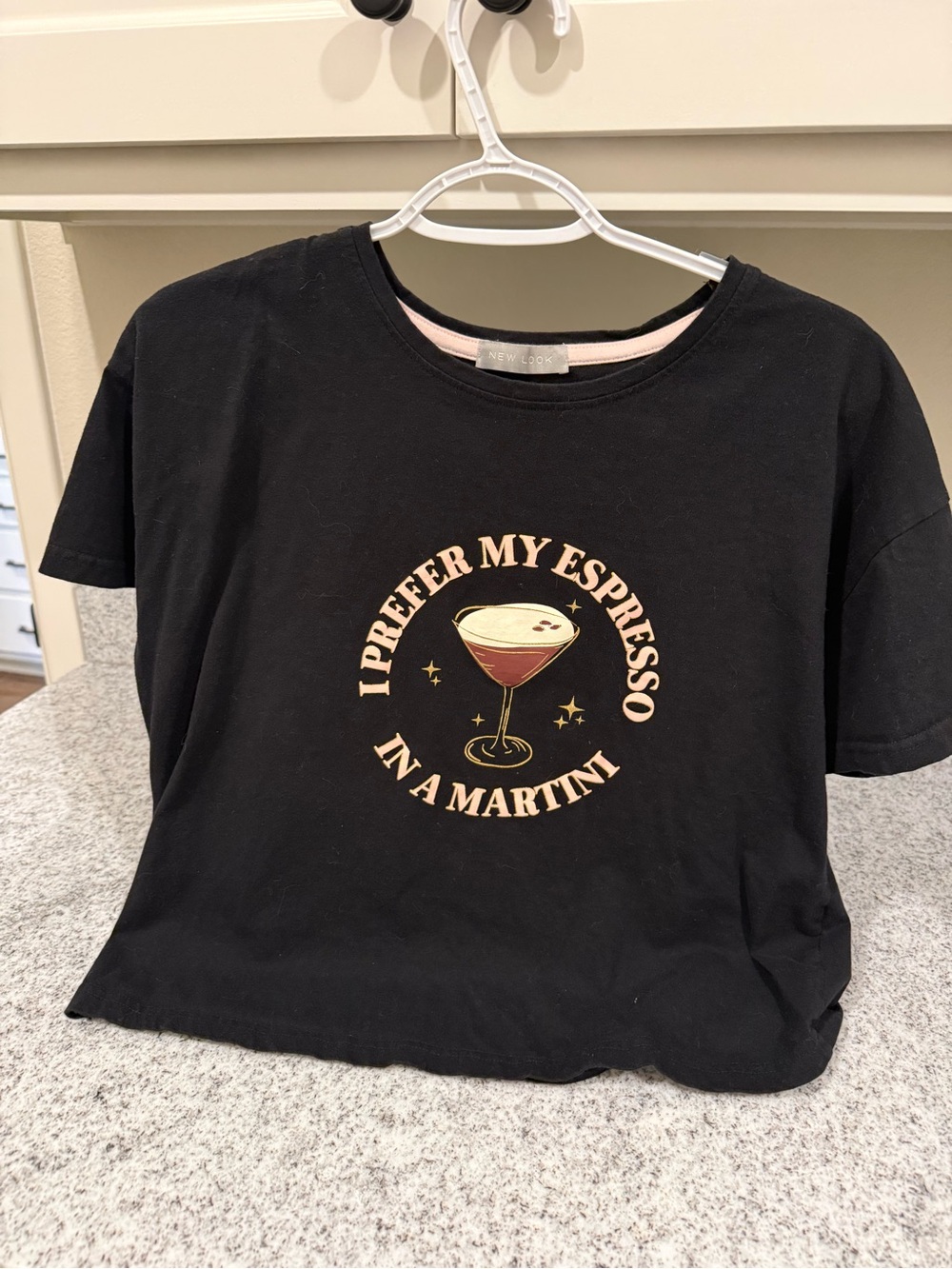 New Look Black Graphic Tee with Espresso Martini Motif